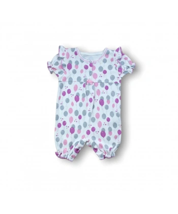 9-12 12-18 18-24 Ay Cemre Uçan Balon Baskılı Kısa Kollu Kız Bebek Tulumu Ekru