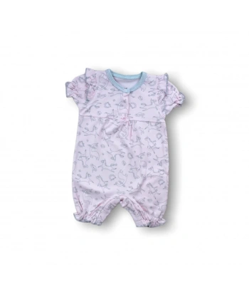 9-12 12-18 18-24 Ay Cemre Uçan Balon Baskılı Kısa Kollu Kız Bebek Tulumu Pembe