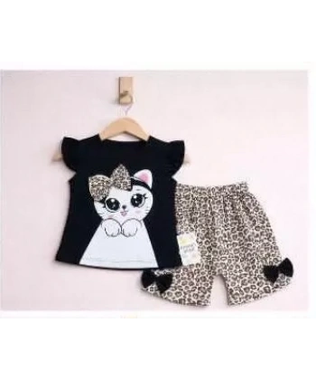 9/24 Ay Leopar Kedi Baskılı Bebek Takımı