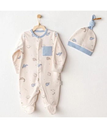 Andywawa Ac25919 Romper Hat Set Dino Bebek Tulum Takım Beige