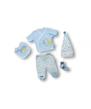 Ay Dedem Nakışlı  5li Zıbın Takımı Hastane Çıkışı Mavi