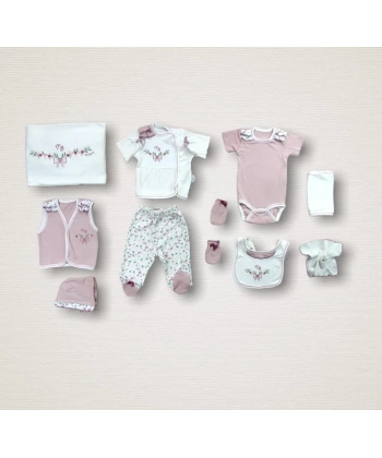 Bahar Çiçekleri Nakışlı  10lu Zıbın Takımı Hastane Çıkışı Gül Kurusu