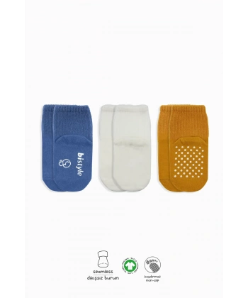 Basic Kaymaz Penye Soket Çorap 3lü Bs10107 İndigo Ekru Hardal