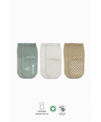 Basic Kaymaz Penye Soket Çorap 3lü Bs10107 Nil Ekru Bej