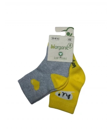 Bibaby Biorganic Hi Kız 2li Çorap 68403 Gri Sarı