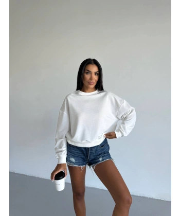 BİÇOMİ 2 iplik bisiklet yaka sweat beyaz f2339