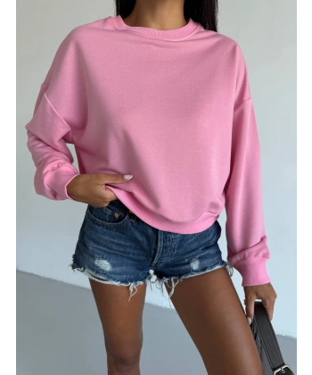 BİÇOMİ 2 iplik bisiklet yaka sweat pembe f2339