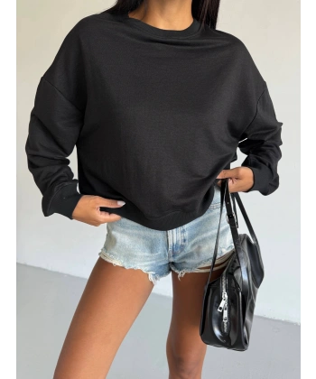 BİÇOMİ 2 iplik bisiklet yaka sweat siyah f2339