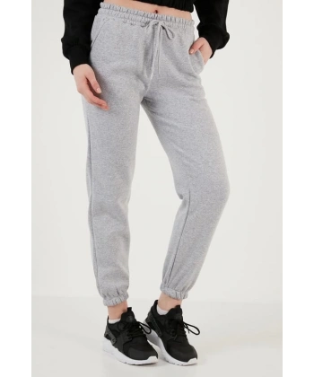 BİÇOMİ 3 iplik şardonlu paça lastikli eşofman gri is001