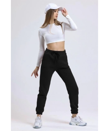 BİÇOMİ 3 iplik şardonlu paça lastikli eşofman siyah is001