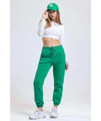 BİÇOMİ 3 iplik şardonlu paça lastikli eşofman yeşil is001