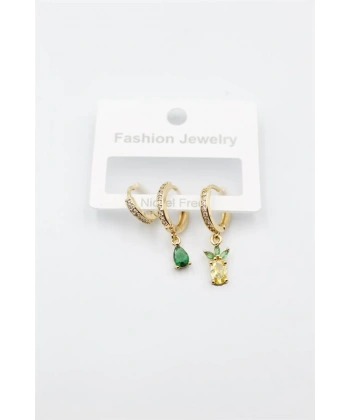 biçomi 3lü Ananas Küpe - Altın