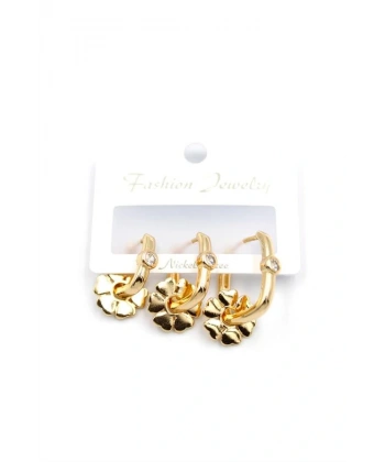 biçomi 3lü Çiçek Küpe - Altın