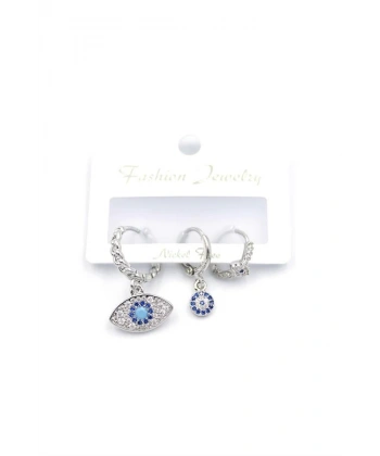 biçomi 3lü Nazar Küpe - Gümüş