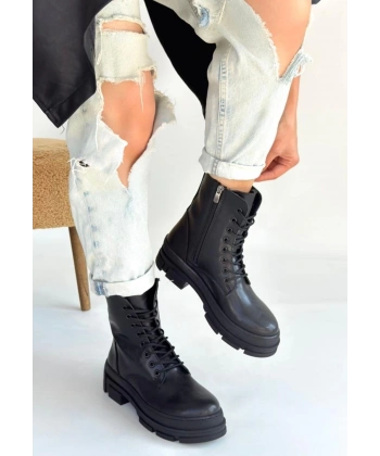 BİÇOMİ Allex Siyah Cilt Bağcıklı Bot