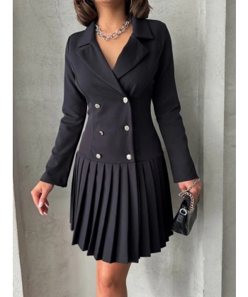 BİÇOMİ Altı piliseli uzun kollu ceket elbise siyah s255016
