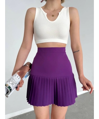 BİÇOMİ Altı pliseli mini etek Mor s24705