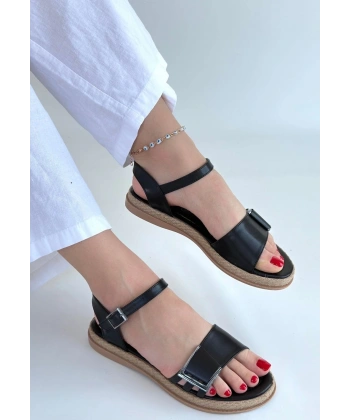 BİÇOMİ Andana Siyah Cilt Sandalet
