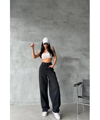 BİÇOMİ Arkadan tokalı jeans pantolon Siyah