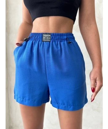 BİÇOMİ Armalı keten şort saks mavisi s251003