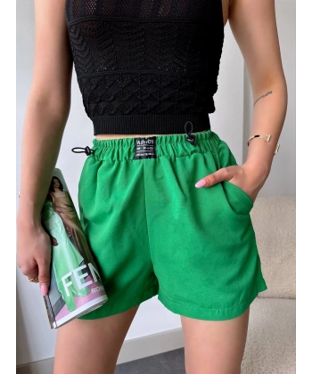 BİÇOMİ Armalı keten şort yeşil s251003