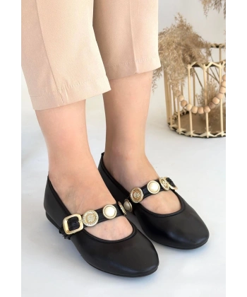 BİÇOMİ Atnis Siyah Cilt Babet Ayakkabı