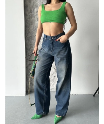 BİÇOMİ Baggy süper taş bıyık yıkama kahve tint jeans pantolon d2007