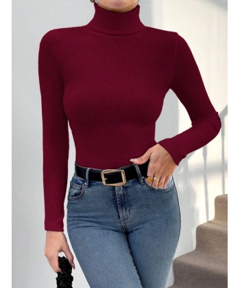 BİÇOMİ Balıkçı yaka dar kesim kaşkorse kazak Bordo