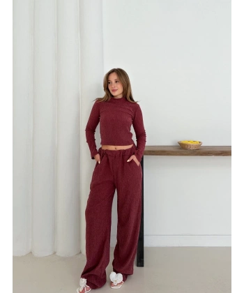 BİÇOMİ Balıkçı yaka örme takım bordo st265865