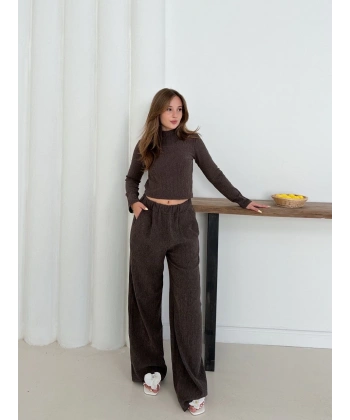 BİÇOMİ Balıkçı yaka örme takım kahve st265865