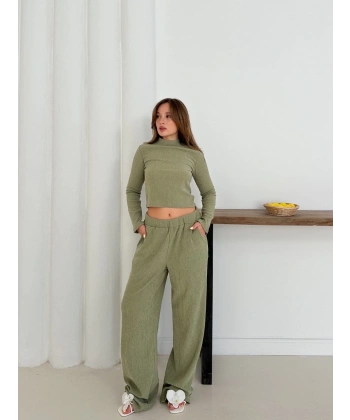 BİÇOMİ Balıkçı yaka örme takım mint st265865