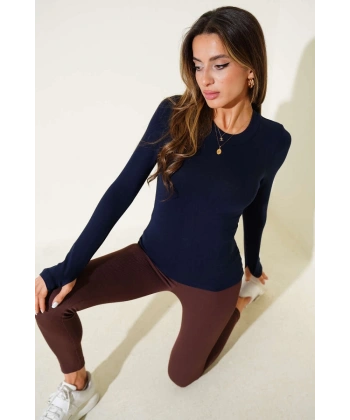 BİÇOMİ Basic Parmak Geçirme Detaylı Bluz Lacivert T4266