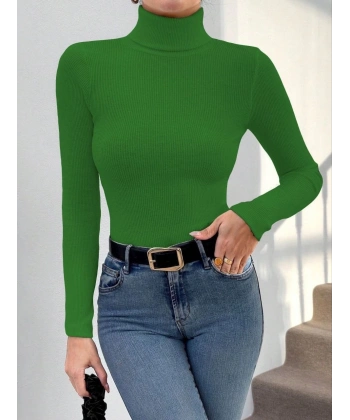 BİÇOMİ Başıkçı yaka dar kesim kaşkorse kazak yeşil w3103