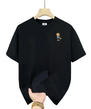 Biçomi Baskılı Oversize Bisiklet Yaka T-shirt - Siyah