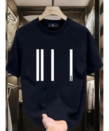 Biçomi Baskılı Oversize Bisiklet Yaka T-shirt - Siyah
