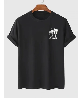 Biçomi Baskılı Oversize Bisiklet Yaka T-shirt - Siyah