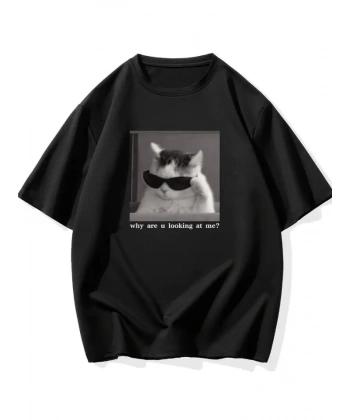 Biçomi Baskılı Oversize Bisiklet Yaka T-shirt - Siyah
