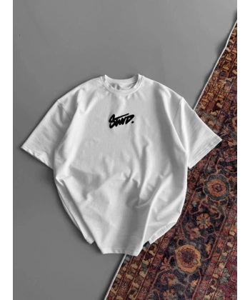 Biçomi Baskılı Oversize T-shirt - Beyaz