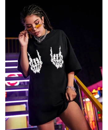Biçomi Baskılı Oversize T-shirt - Siyah