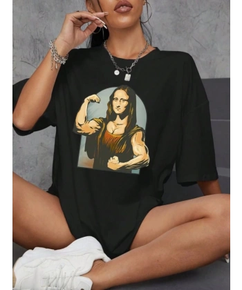 Biçomi Baskılı Oversize T-shirt - Siyah