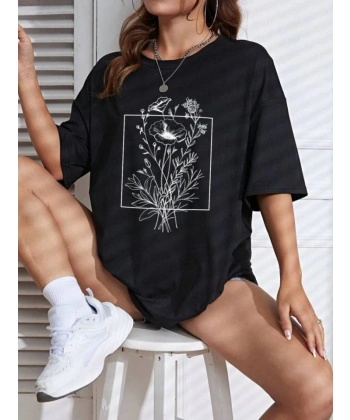 Biçomi Baskılı T-shirt - Siyah