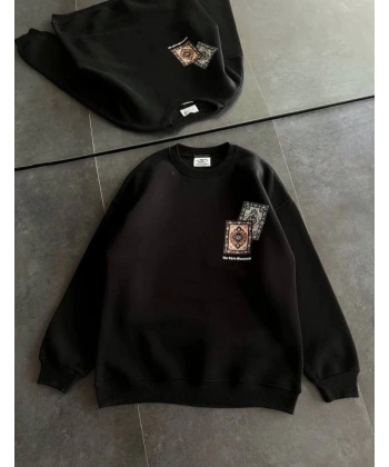 Biçomi Bisiklet Yaka Baskılı SweatShirt - Siyah