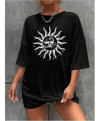 Biçomi Bisiklet Yaka Baskılı T-shirt - Siyah