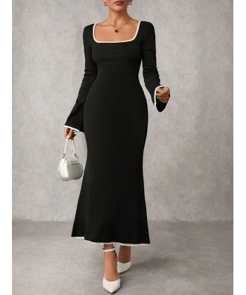 BİÇOMİ Biyeli uzun elbise siyah