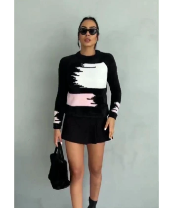 BİÇOMİ Bıyıklı triko kazak siyah