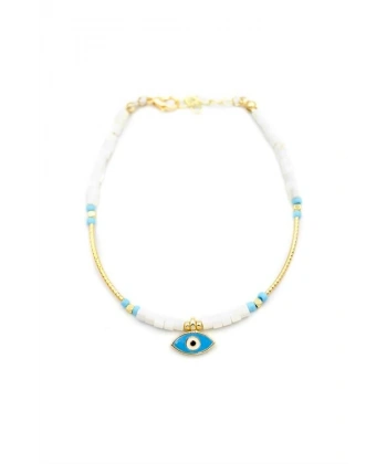 biçomi Boncuklu Göz Halhal - Beyaz