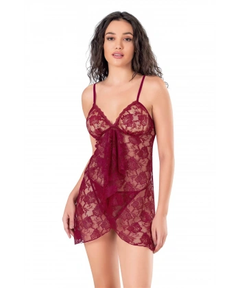 Bicomi Bordo Kısa Tül Gecelik