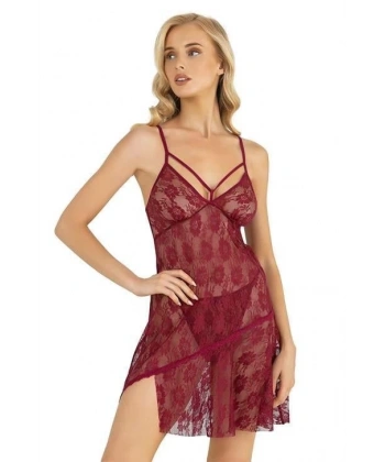 Bicomi Bordo Kısa Tül Gecelik 4204