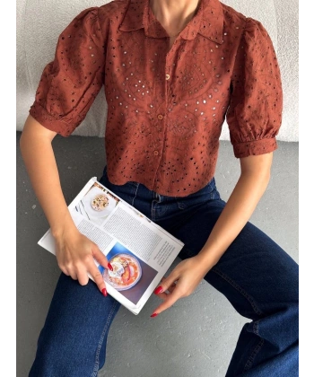 BİÇOMİ Brodeli crop gömlek s1023