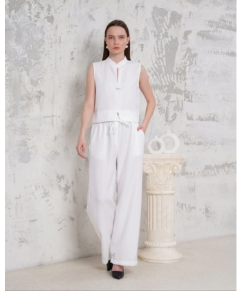 BİÇOMİ Broşlu yelek pantolon takım beyaz s255821